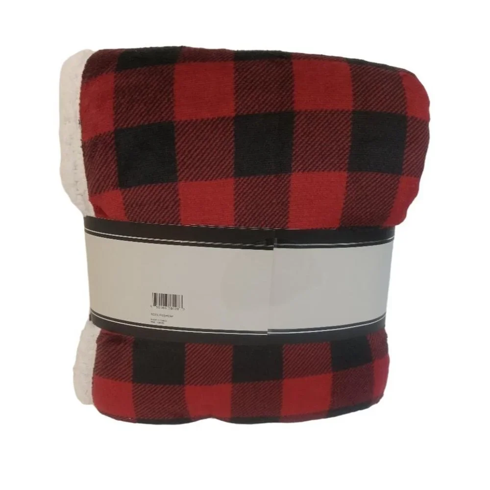 Altitude Home Velvet Throw To Sherpa 50 x 70 Red Black White Check Print Soft